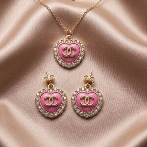 3pcs set upcycled Gold and Pink Heart Jewelry Set